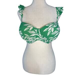 Gottex Profile One Piece Swimsuit 34DD Green Floral Ruffle Bandeau Swim NWT
